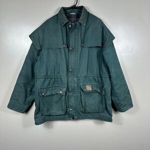 VINTAGE Carhartt Union Made Jacket Green Sandstone Cape Blanket Lined Chore Coat